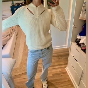 DESIGNER PROENZA SCHOULER WHITE LABEL WHITE CUT OUT SWEATER